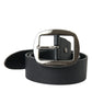 Elegant Black Leather Belt with Metal Buckle