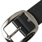 Elegant Black Leather Belt with Metal Buckle