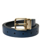 Elegant Blue Leather Belt with Metal Buckle