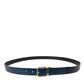 Elegant Blue Leather Belt with Metal Buckle