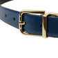 Elegant Blue Leather Belt with Metal Buckle