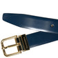 Elegant Blue Leather Belt with Metal Buckle