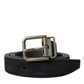 Elegant Black Leather Belt with Metal Buckle