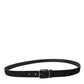 Elegant Black Leather Belt with Metal Buckle