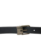 Elegant Black Leather Belt with Metal Buckle