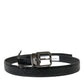 Elegant Black Leather Belt with Metal Buckle