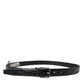 Elegant Black Leather Belt with Metal Buckle