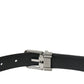 Elegant Black Leather Belt with Metal Buckle