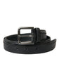 Elegant Black Leather Belt with Metal Buckle