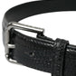 Elegant Black Leather Belt with Metal Buckle