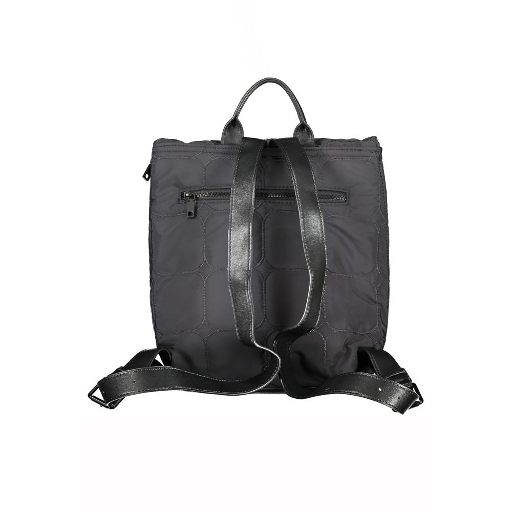 Chic Urban Black Polyester Backpack with Contrasting Details