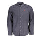 Blue Button-Down Cotton Shirt with Embroidery