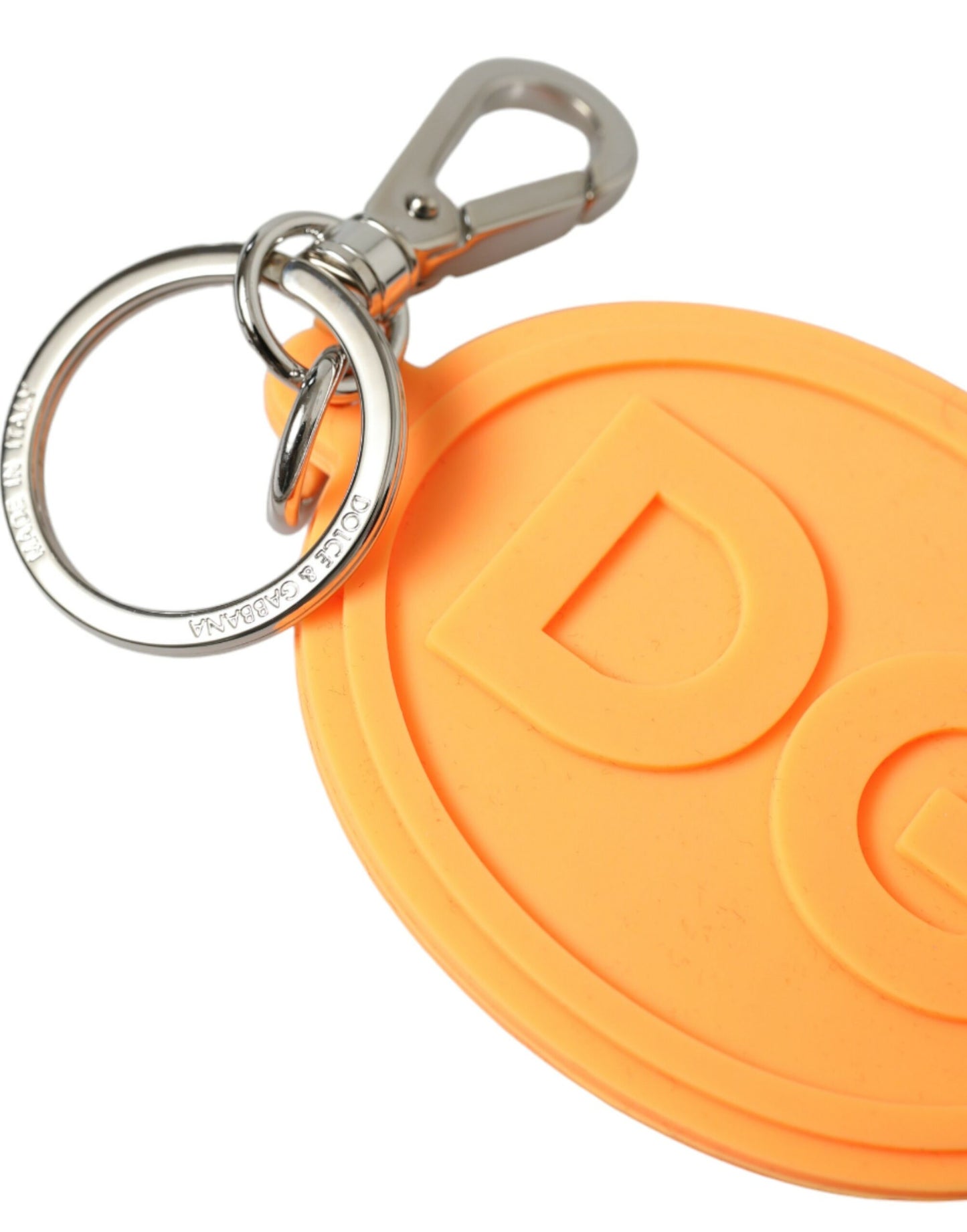 Elegant Orange Charm Keyring with Silver Detail