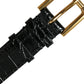 Black Textured Leather Gold Tone Metal Buckle Armband