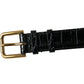 Black Textured Leather Gold Tone Metal Buckle Armband