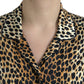 Elegant Brown Animal Print Silk Blouse