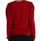 Elegant Red V-Neck Wool Cardigan