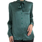 Elegant Dark Green Silk Blouse Top