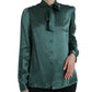 Elegant Dark Green Silk Blouse Top