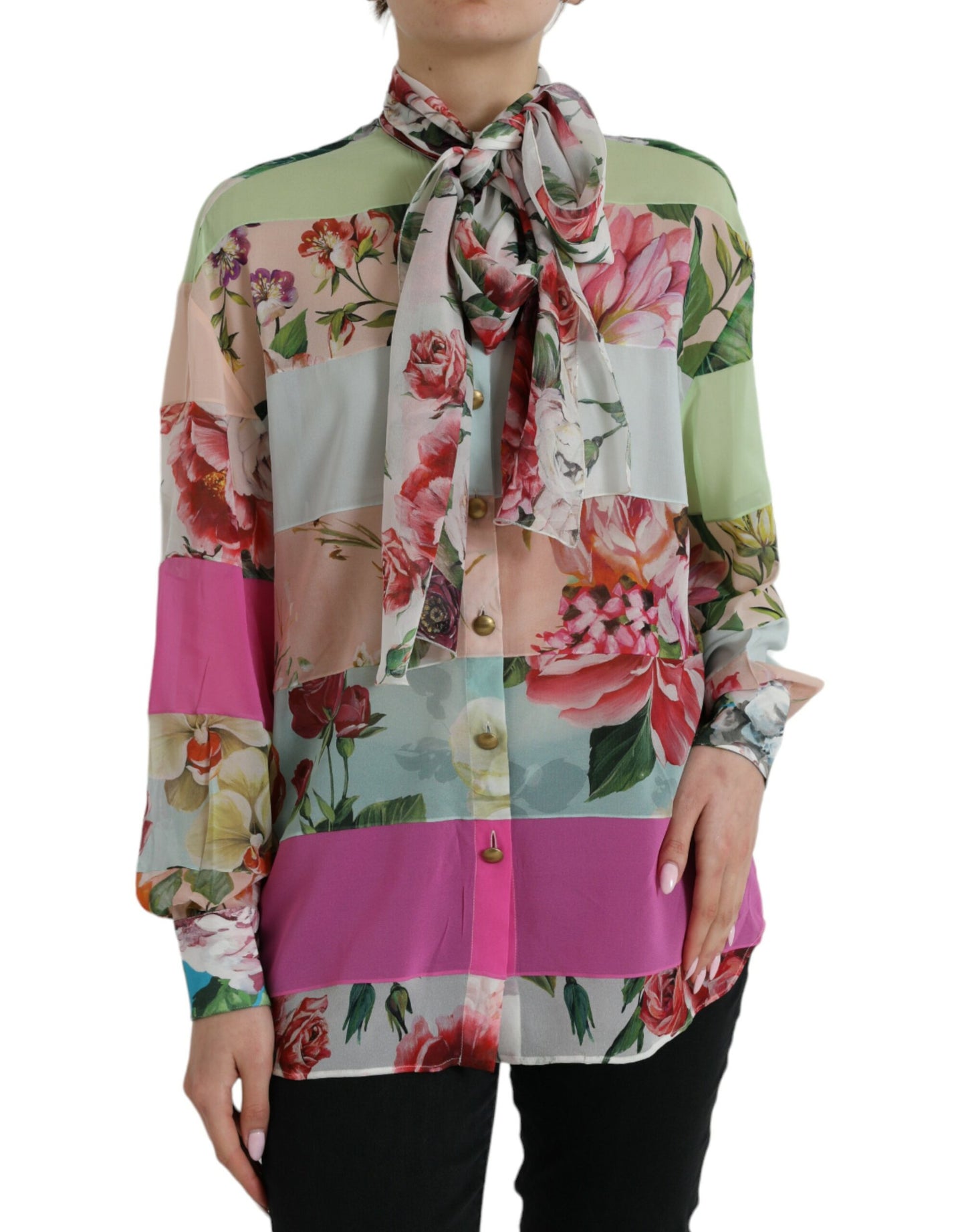 Elegant Multicolor Silk Blend Long Sleeve Top