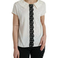 Elegant Off-White Lace-Trim Silk Blouse