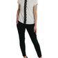 Elegant Off-White Lace-Trim Silk Blouse