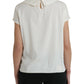 Elegant Off-White Lace-Trim Silk Blouse