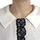 Elegant Off-White Lace-Trim Silk Blouse