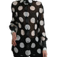 Silk Collared Button-Up Blouse in Black & White