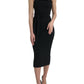 Elegant Black Sheath Halter Midi Dress