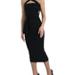 Elegant Black Sheath Halter Midi Dress