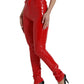 Chic Red High Waist Skinny Pants