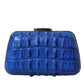 Electric Blue Crocodile Skin Clutch