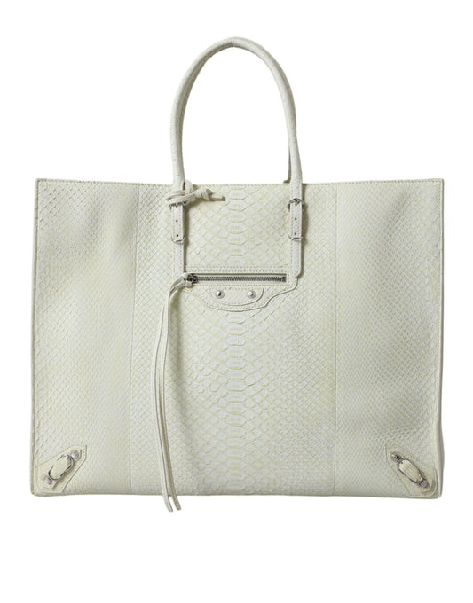 Chic Python Leather Tote in White & Yellow