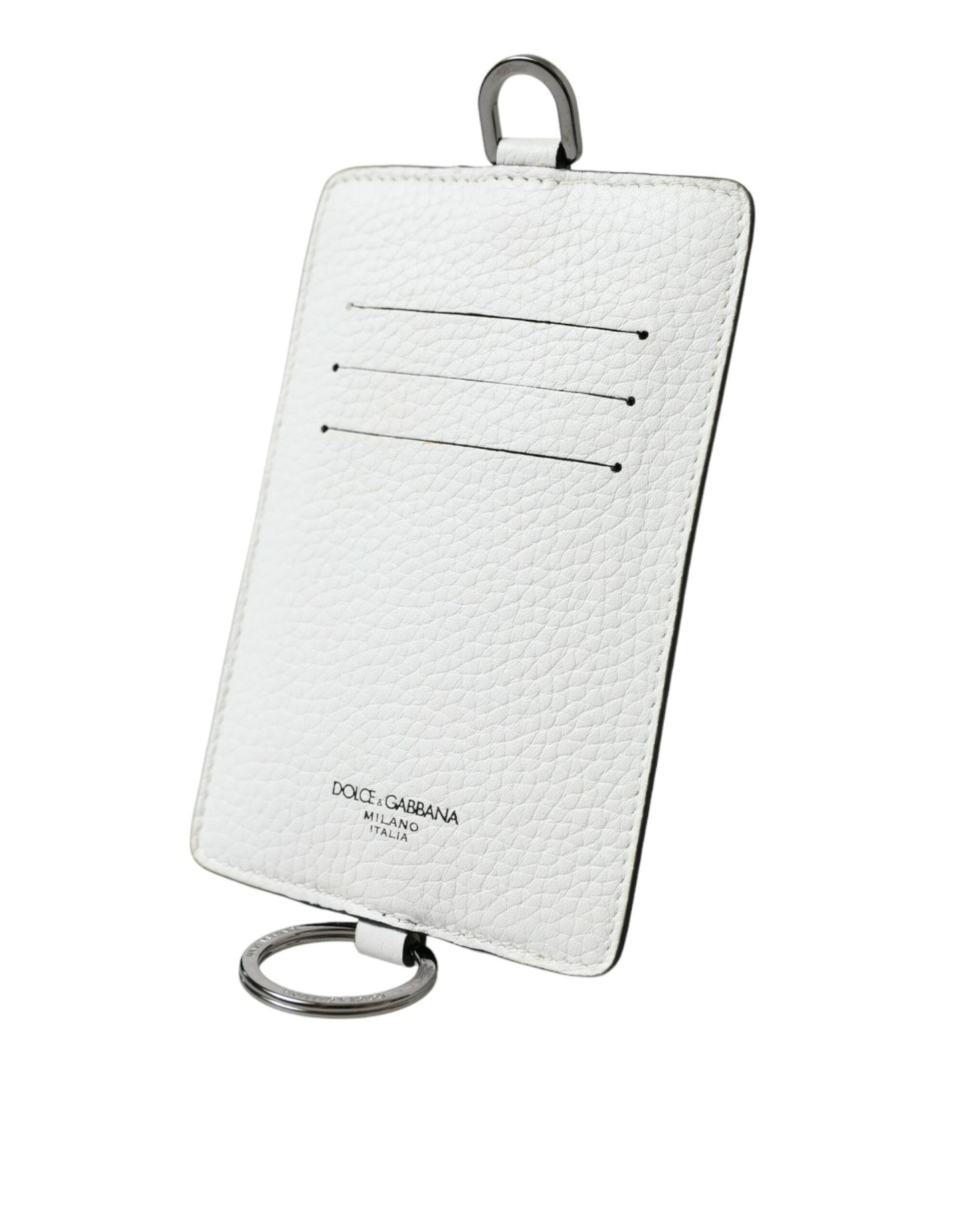 White Calf Leather Lanyard Logo Card Holder Wallet