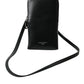 Black Leather Zip Around Logo Print Lanyard Strap Wallet