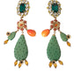 Green Cactus Crystal Clip On Jewelry Dangling Earrings