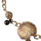 Gold Brass Leopard Fur Pearl Collier Chain Belt