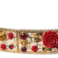 Gold Brass Red Roses Crystal Jewel Waist Belt