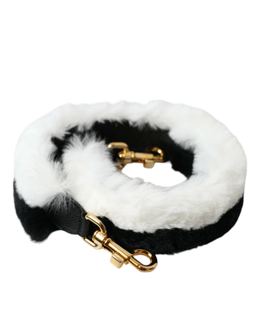 Black White Lapin Fur Accessory Shoulder Strap