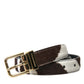 Brown White Zebra Pony Hair Gold Buckle Belt