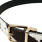 Brown White Zebra Pony Hair Gold Buckle Belt