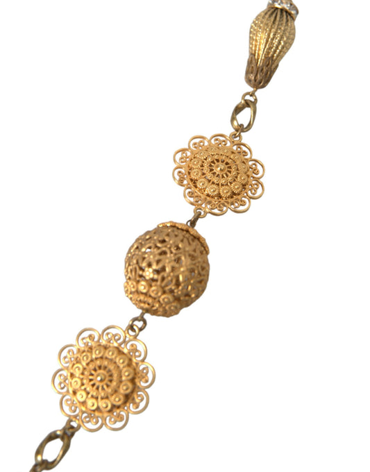 Crystal Flower Filigree Gold Brass Statement Necklace