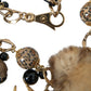 Gold Black Crystals Lapin Fur Filigree Chocker Necklace