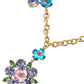 Gold Brass Chain Crystal Floral Pendant Charm Necklace