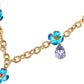 Gold Brass Chain Crystal Floral Pendant Charm Necklace