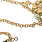 Gold Brass Chain Crystal Floral Pendant Charm Necklace