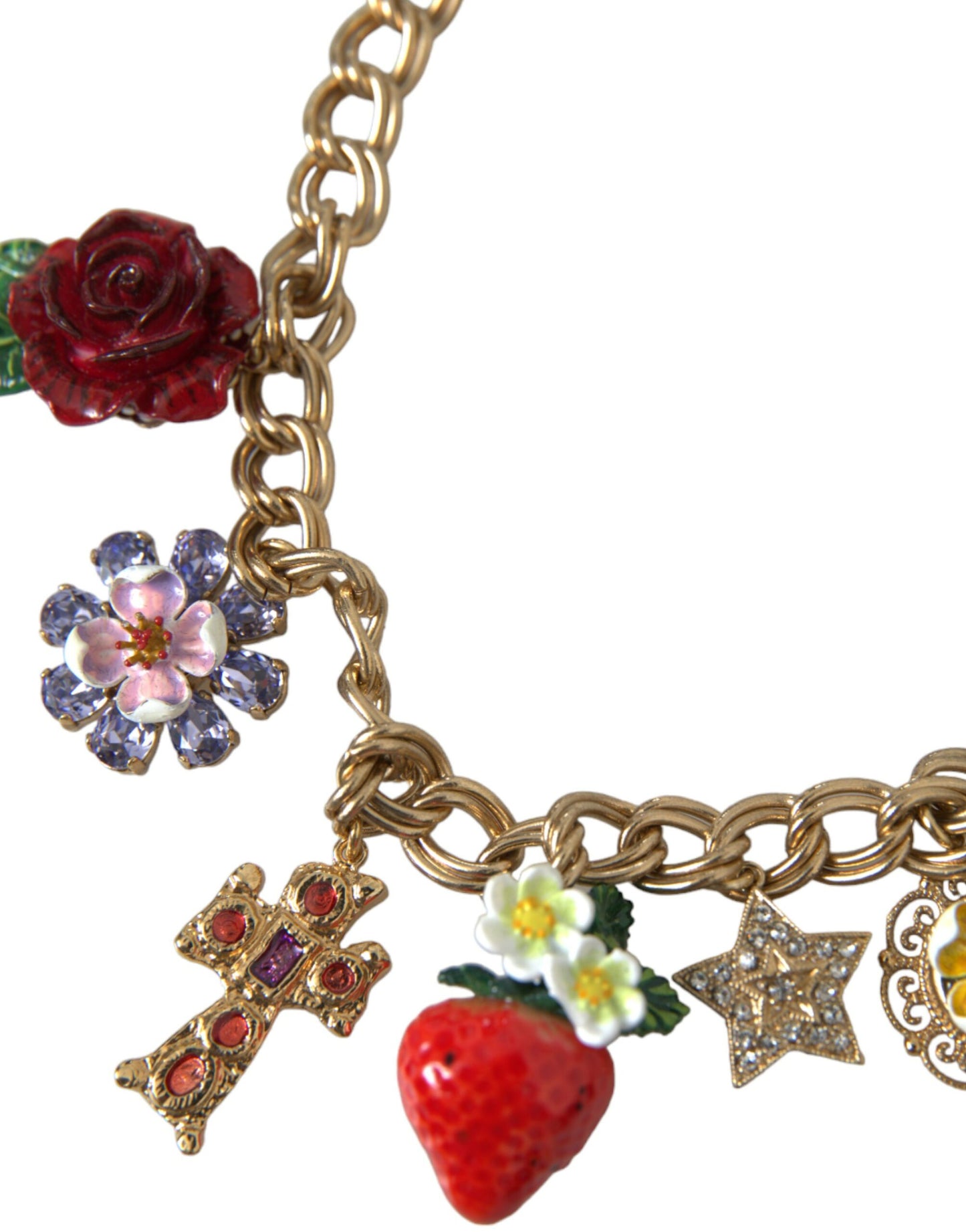 Gold Chain Rose Cross Strawberry Star Pendant Necklace