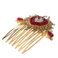 Gold Brass Crystal Heart Women Hair Comb