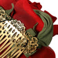 Red Silk Floral Gold Brass Women Hair Comb